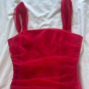 Red Sheer Layered Sleeveless Dress